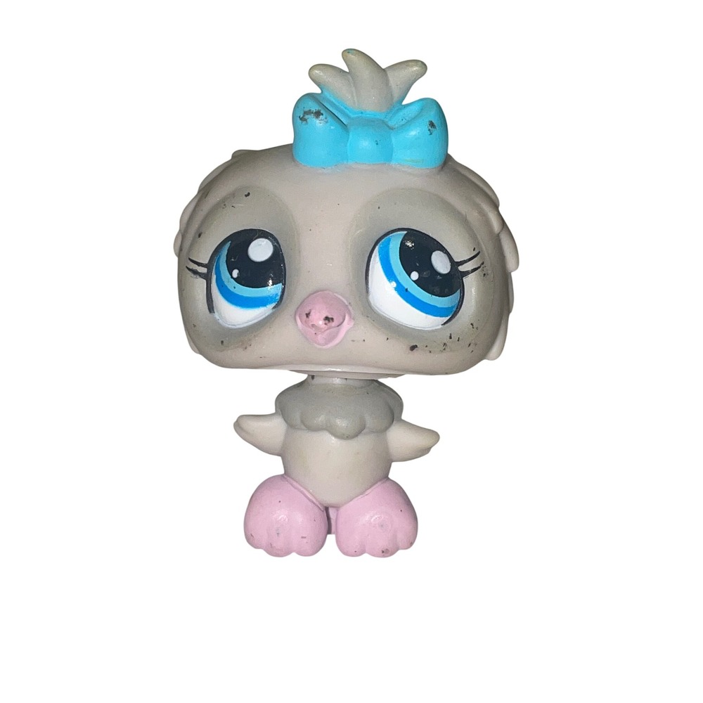 Littlest Pet‎ Shop LPS Grey Owl Blue Bow Big Eyes Hasbro Rare Toy